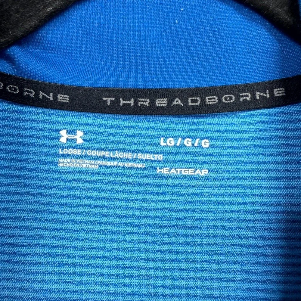 Under Armour 1/4 Zip Pullover Mens‎ L Blue Striped Threadborne HeatGear Athletic